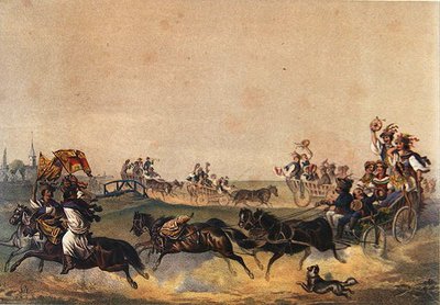 Ungarsk bryllupsprosesjon, ca. 1855 (farge litho) av German School