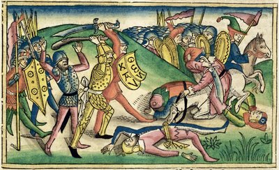 I Kongebok 15 16 Krig mellom Asa og Baasha, fra Nürnbergbibelen (Biblia Sacra Germanaica) (farget tresnitt) av German School