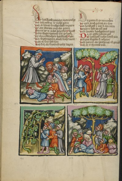 Belysninger fra Weltchronik Ms 33 fol. 135v, c.1400-10 (tempera, gull- og sølvmaling, blekk på pergament) av German School
