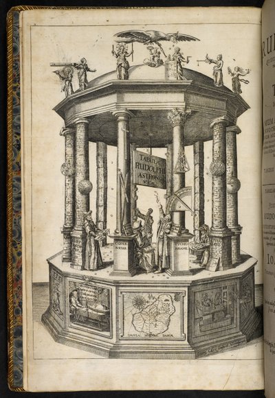 Illustrert frontispice som viser et tempel i Urania, astronomimusen, fra 