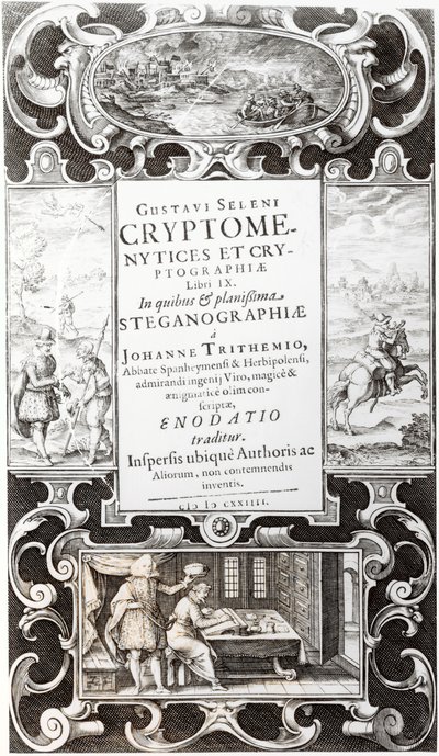 Illustrasjon fra bok 9 av Cryptomenysis and Cryptography av Gustavus Selenus (Augustus, hertug av Brunswick), 1624 av German School