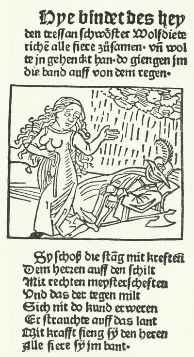 Illustrasjon fra historien om den romantiske helten Wolfdietrich, utgitt av Hans Schoensperger i Augsburg i 1491 (gravering) av German School