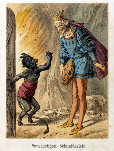 Illustrasjon av Franz Hoffmanns fortellinger "" Tales et Fables - Le glade lille skredder". Kromolitografi fra 1800-tallet. av German School