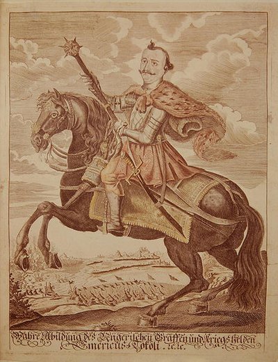 Imre Thokoly (1657-1705), Prins av Transylvania (farget gravering) av German School