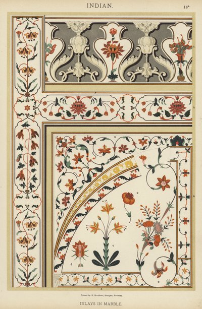 Indisk, innlegg i marmor (farge litho) av German School