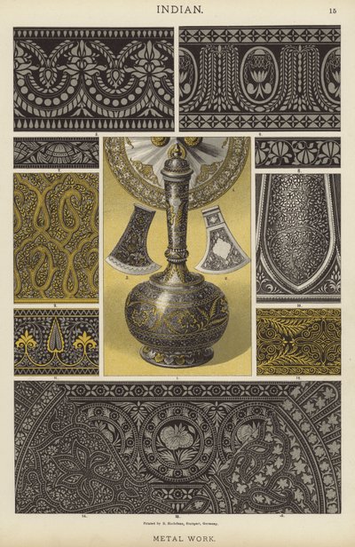 Indisk, metallarbeid (farge litho) av German School