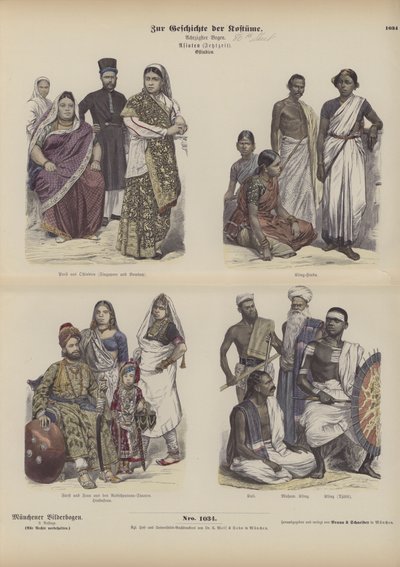Indisk og asiatisk kjole (farget gravering) av German School