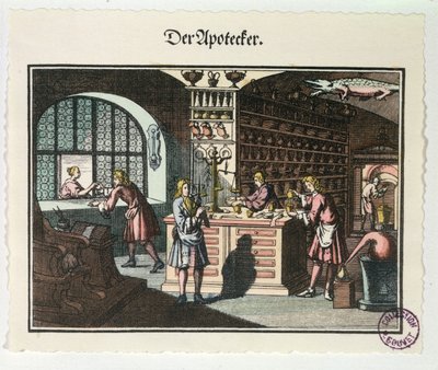 Interiør av en apoteker, ca. 1700 av German School