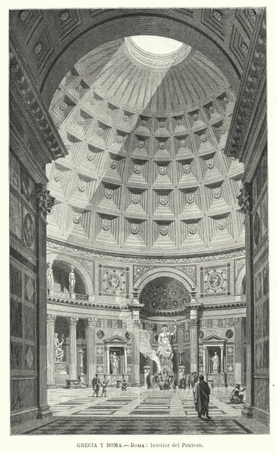 Interiøret i Pantheon, Roma (litho) av German School