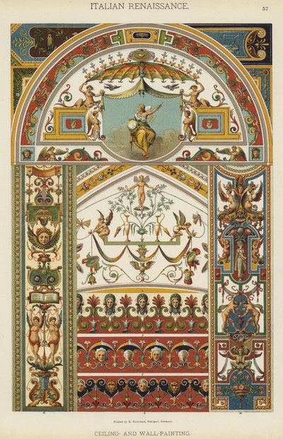 Italiensk renessanse, tak og veggmaling (farge litho) av German School