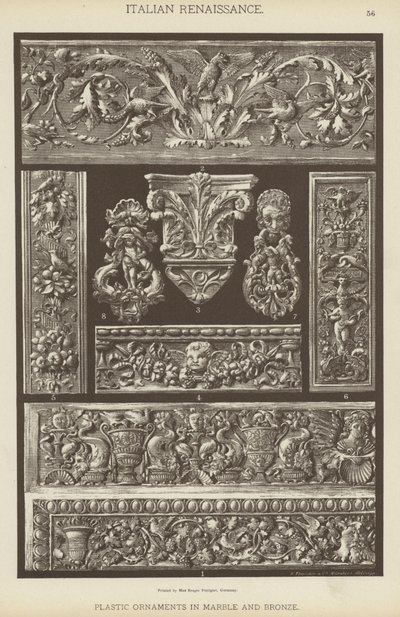 Italiensk renessanse, plastdekor i marmor og bronse (farge litho) av German School
