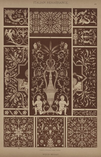Italiensk renessanse, tre-mosaikk (farge litho) av German School