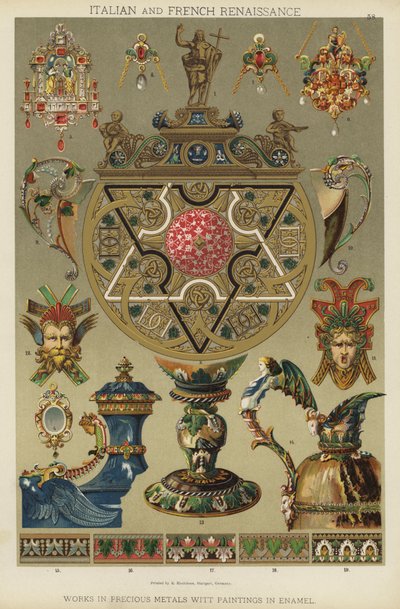 Italiensk og fransk renessanse, arbeider i edle metaller Witt malerier i emalje (farge litho) av German School