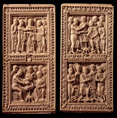 Elfenbensbindinger av Dagulf-psalteren: David, Saint Hieronymus. Det ble bestilt av Karl den Store til skriveren Dagul (eller Dagulfe) for pave Adrien I. Slutten av det 8. århundre. Fra Aix la Chapelle. Paris, Louvre-museet av German School