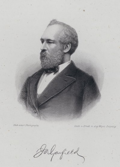 James A Garfield , amerikansk politiker og 20. president i USA (gravering) av German School