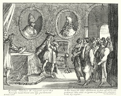 James II av England nekter å la parlamentet sitte (gravering) av German School