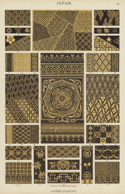 Japan, Lacker-maleri (farge litho) av German School