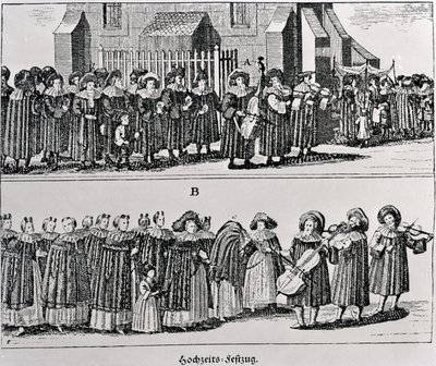 Jødisk karnevalsprosesjon (gravering) (bw-bilde) av German School