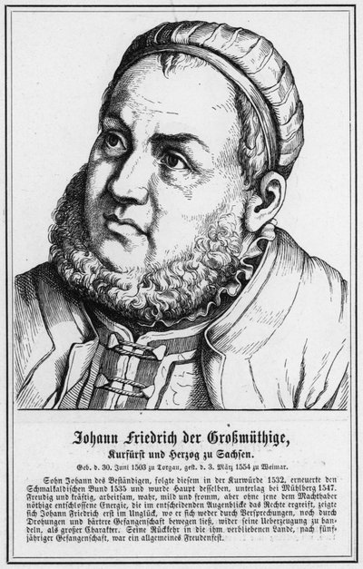 Johann Friedrich den Crokmuthige, kurfyrst og hertug av Sachsen (gravering) av German School