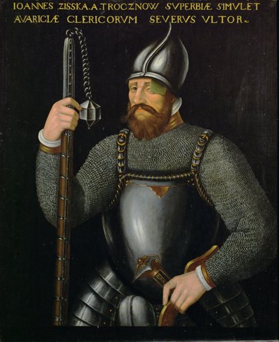 Johann Ziska von Trocnov, leder for de bøhmiske husittene og taborittene som vant to slag mot keiserlige hærer i 1420 og 1422 … av German School