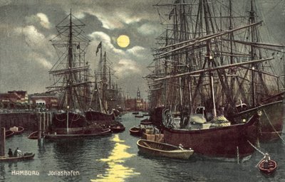 Jonashafen, Hamburg (farge litho) av German School