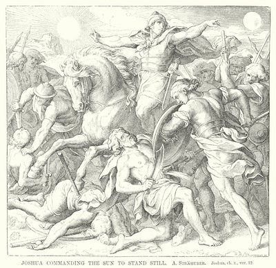 Joshua befaler solen å stå stille, Joshua, ch x, ver 12 (gravering) av German School