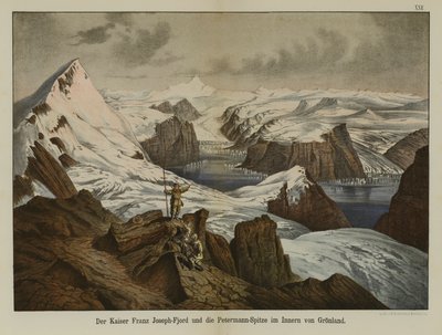 Kaiser Franz Joseph Fjord og Petermann Peak, Grønland (farge litho) av German School