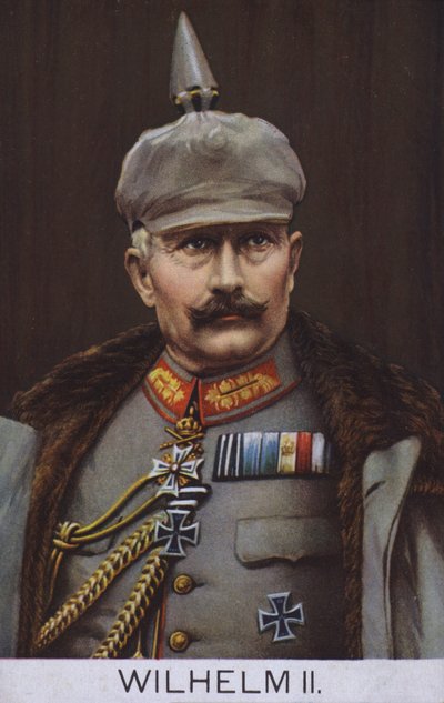 Keiser Wilhelm II av Tyskland i militæruniform (fargelitografi) av German School