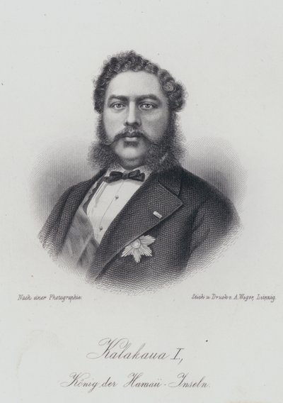 Kalakaua I, kongen av Hawaii-øyene (gravering) av German School
