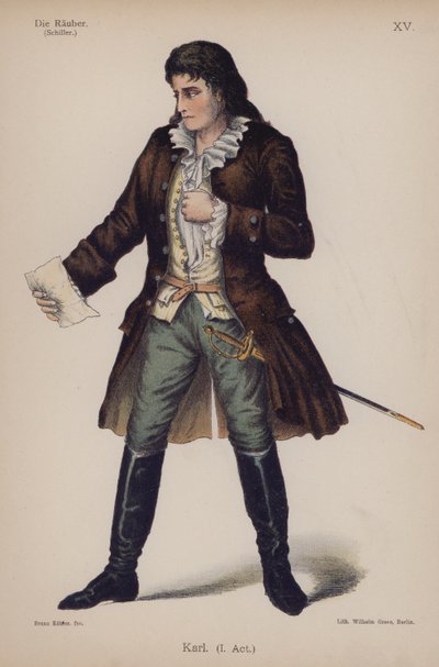 Karl, fra Die Rauber (Røverne) av Friedrich Schiller (farge litho) av German School