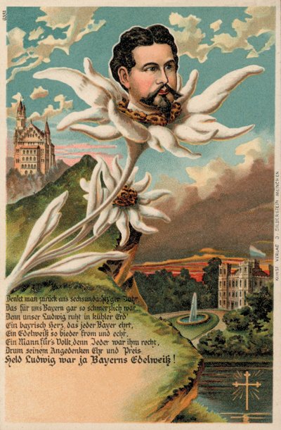 Kong Ludwig II av Bayern avbildet som en edelweiss (chromolitho) av German School