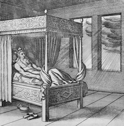 King watches the rain through his window from Musaeum Hermeticum av German School