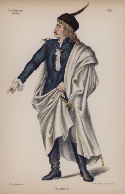 Kosinsky, fra Die Rauber (Røverne) av Friedrich Schiller (farge litho) av German School