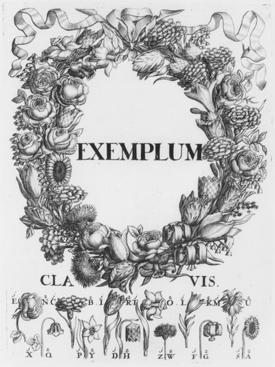 Blomsterspråk, illustrasjon fra Cryptographia, eller hemmelige manus av Johann Balthasar Friderici, utgitt i Hamburg, 1685 av German School
