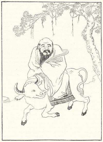 Laozi, gammel kinesisk filosof, på en vannbøffel (gravering) av German School