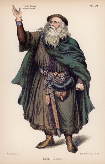 Lear, King of Britain, fra Shakespeares King Lear (farge litho) av German School