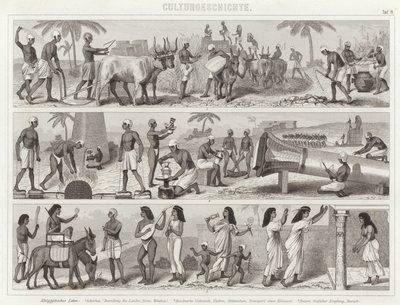 Livet i det gamle Egypt. Illustrasjon for Bilder-Atlas (gravering) av German School