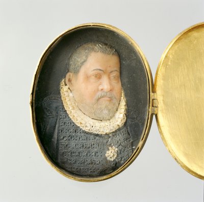Medaljon som inneholder voks miniatyrportrett av Landgrave Wilhelm IV (voks og gullbelagt sølv) (se også 312134 og 312135) av German School