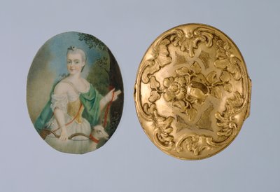 Medaljon med miniatyr av Wilhelmine som Diana, midten av 1700-tallet (forgylt messing, elfenben og glass) av German School