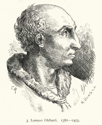 Lorenzo Ghiberti, florentinsk kunstner fra tidlig renessanse som designet bronsedørene til dåpskapellet i Firenze (gravering) av German School