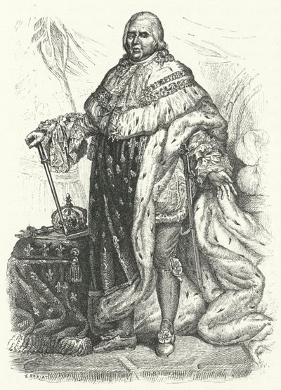 Louis XVIII, konge av Frankrike (gravering) av German School