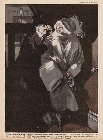 Mann som foreslår en ung kvinne (litho) av German School