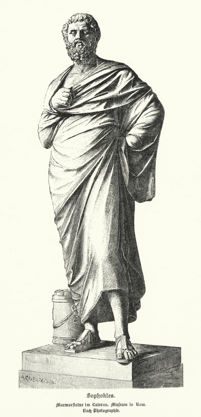 Marmorstatue av Sofokles, antikkens gresk dramatiker (litho) av German School