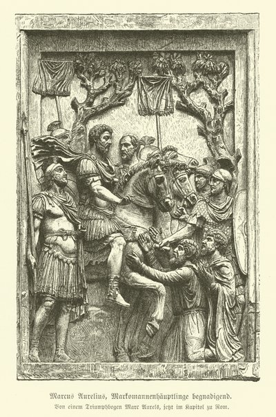 Marcus Aurelius benåder Marcomannic-høvdinger (gravering) av German School