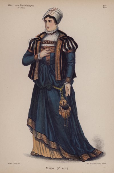 Marie, fra Gotz von Berlichingen av Goethe (farge litho) av German School