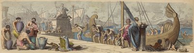 Maritim handel i antikkens Hellas (farget gravering) av German School