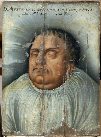 Martin Luther (1483-1546) på dødsleie (M. Luther On His Deathbed). Anonymt maleri, olje på tre av German School