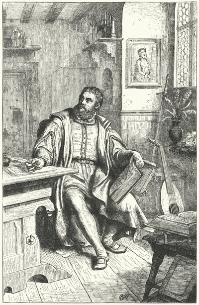 Martin Luther oversetter Bibelen til tysk (gravering) av German School