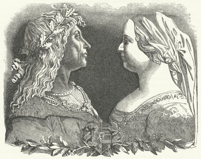 Matthias Corvinus, konge av Ungarn, og hans dronning, Beatrice av Napoli (gravering) av German School