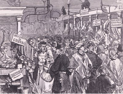 Kjøttmarked i Paris, Cassells historie om krigen mellom Frankrike og Tyskland utgitt av Cassell and Company Limited, ca. 1890 (litho) av German School